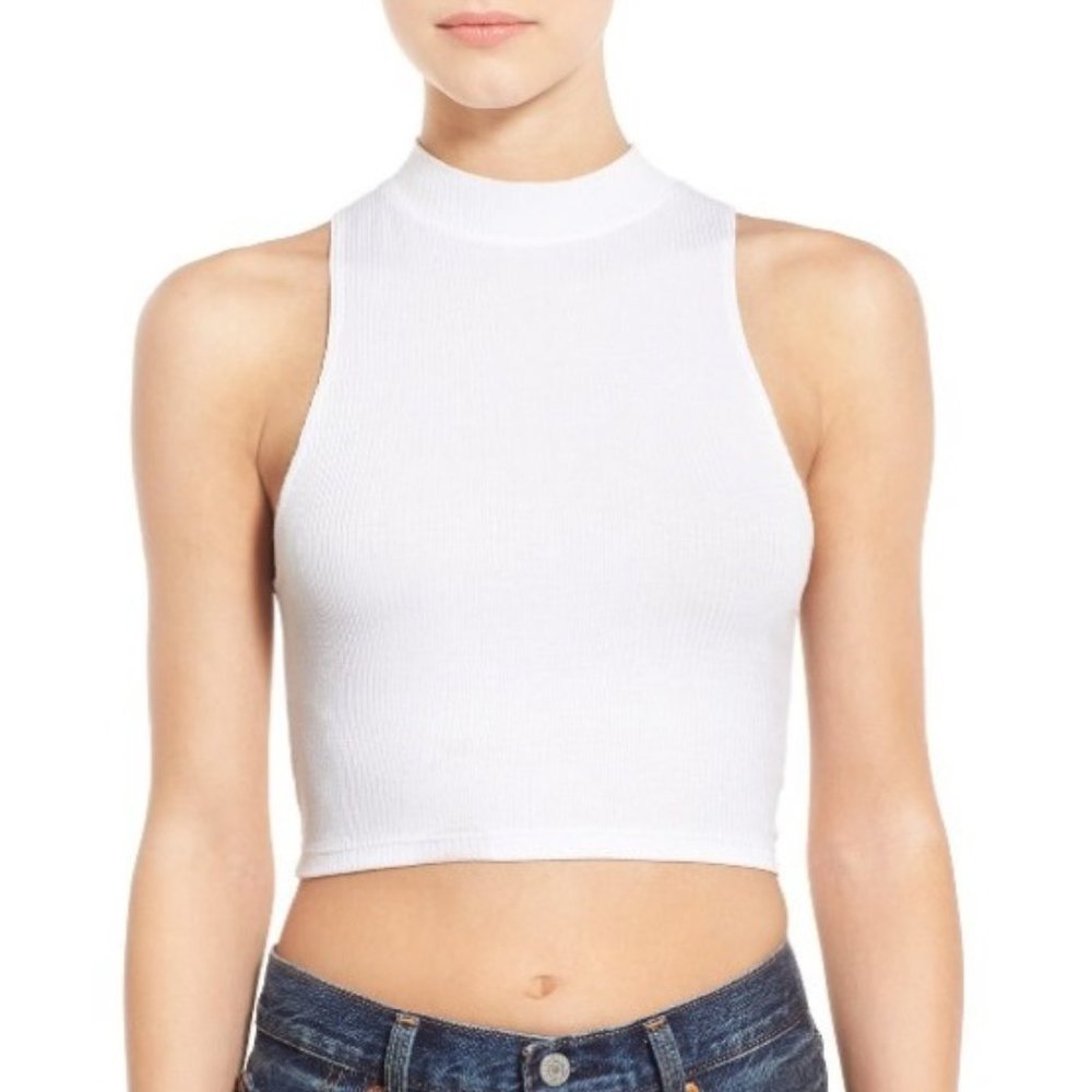 White High Neck bp. Nordstrom Ribbed Sleeveless Crop Top